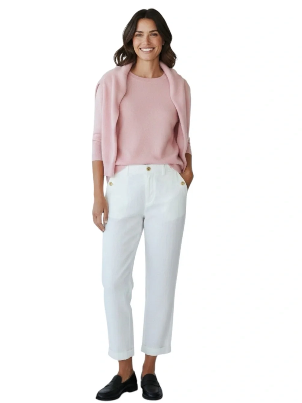 BANANA REPUBLIC Linen Blend Cuffed Ankle Pants in White Size 8 -- SUMMERTIME!!!